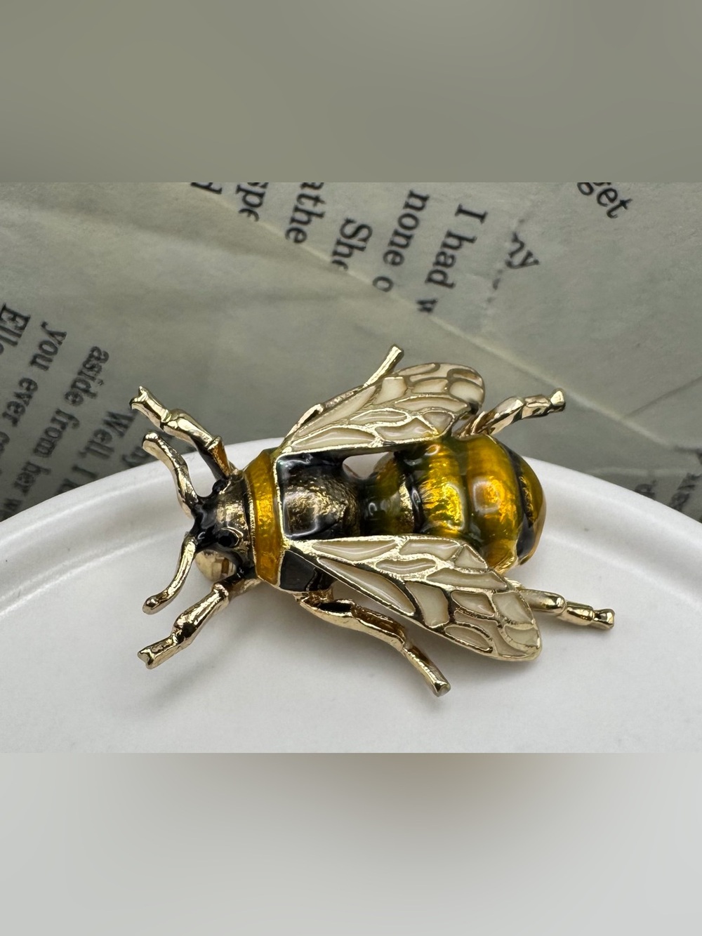 Gold-Tone Bee Brooch with Amber Enamel Accent